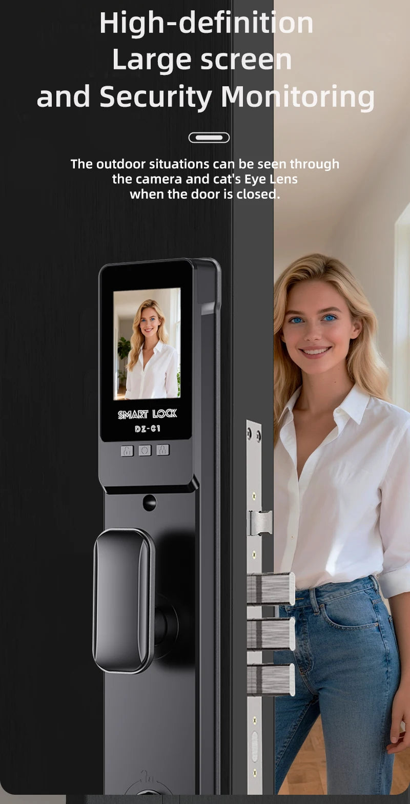 Wishome W-F9 Smart Face Recognition Door Lock with Camera & HD Screen – WiFi Fingerprint Lock