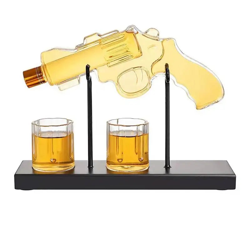 Buyyes Gun Shaped Whiskey Decanter – Handmade Lead-Free Glass Bar Display Gift