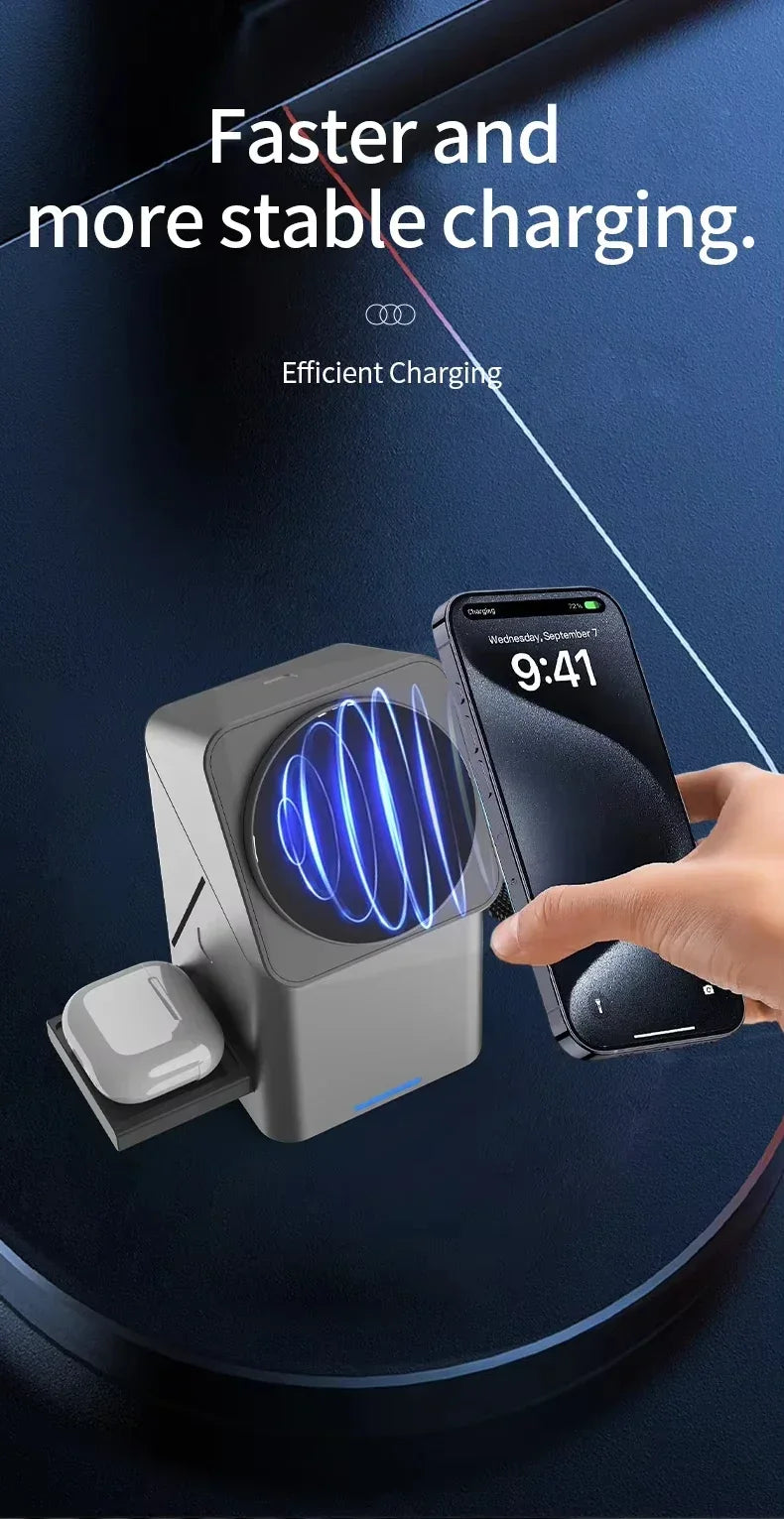 3-in-1 Automatic Magnetic Wireless Charging Stand – iPhone, Watch & AirPods