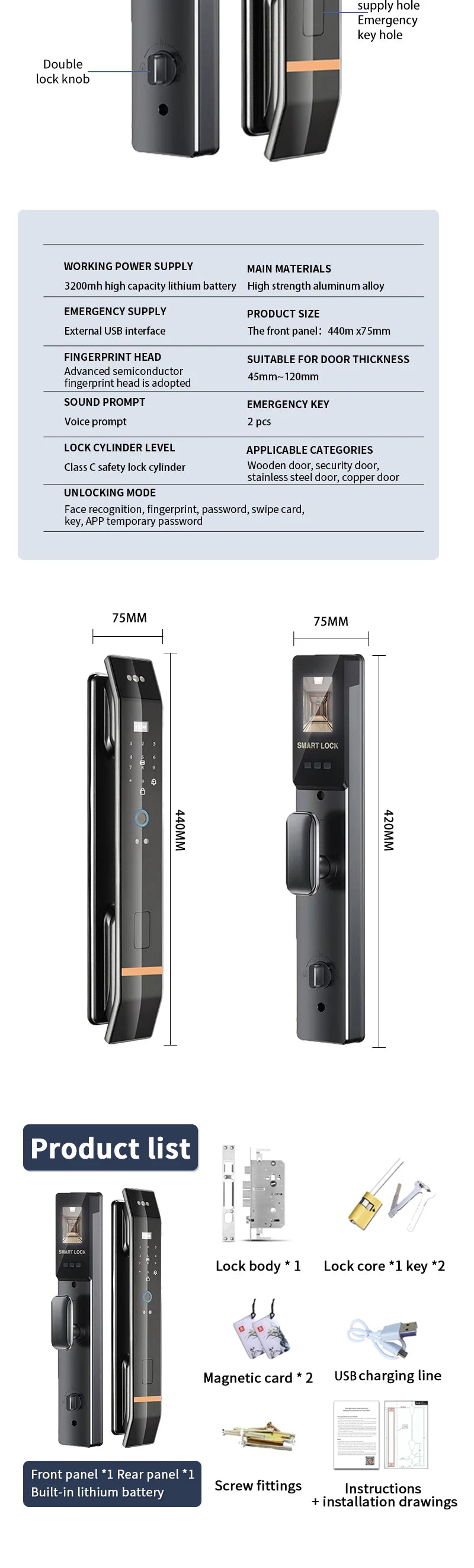 XSDTS D14-XF WiFi Smart Door Lock with Fingerprint & Built-In Doorbell – Tuya App Control