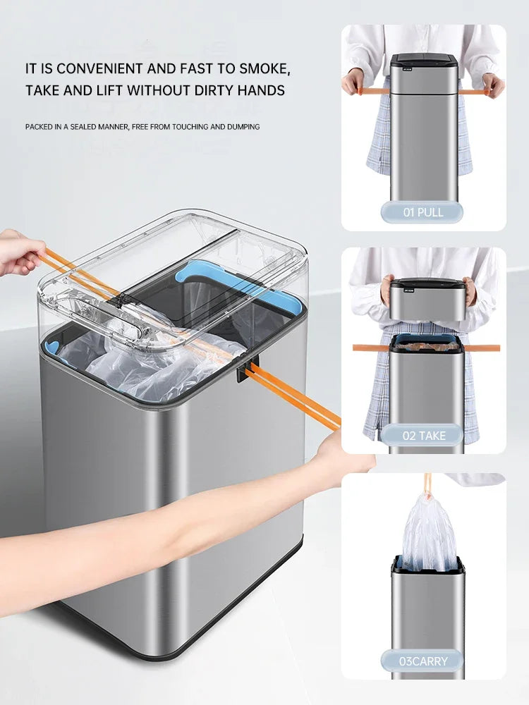 mart Stainless Steel Trash Can 20–60L – Touchless Sensor Kitchen Bin with Wheels