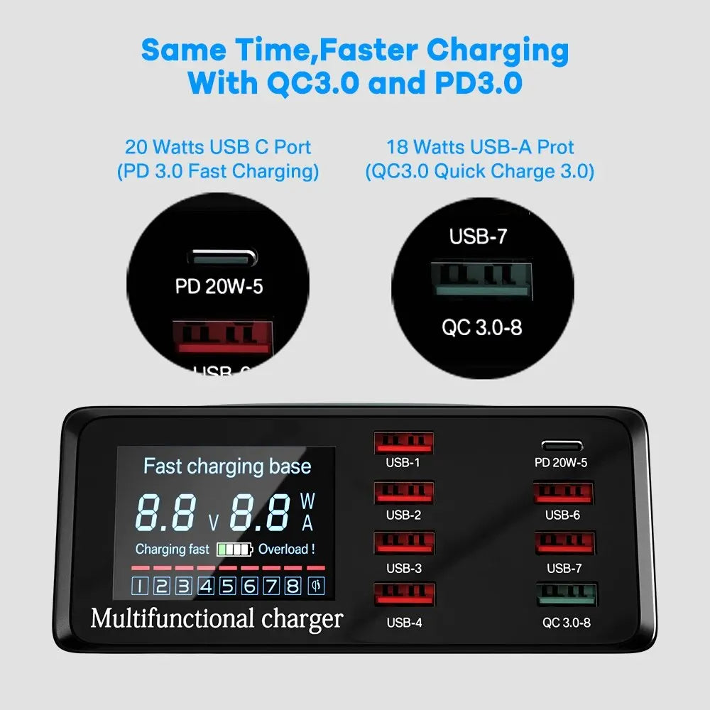 100W USB-C PD Desktop Charging Station with Wireless Charging & Display
