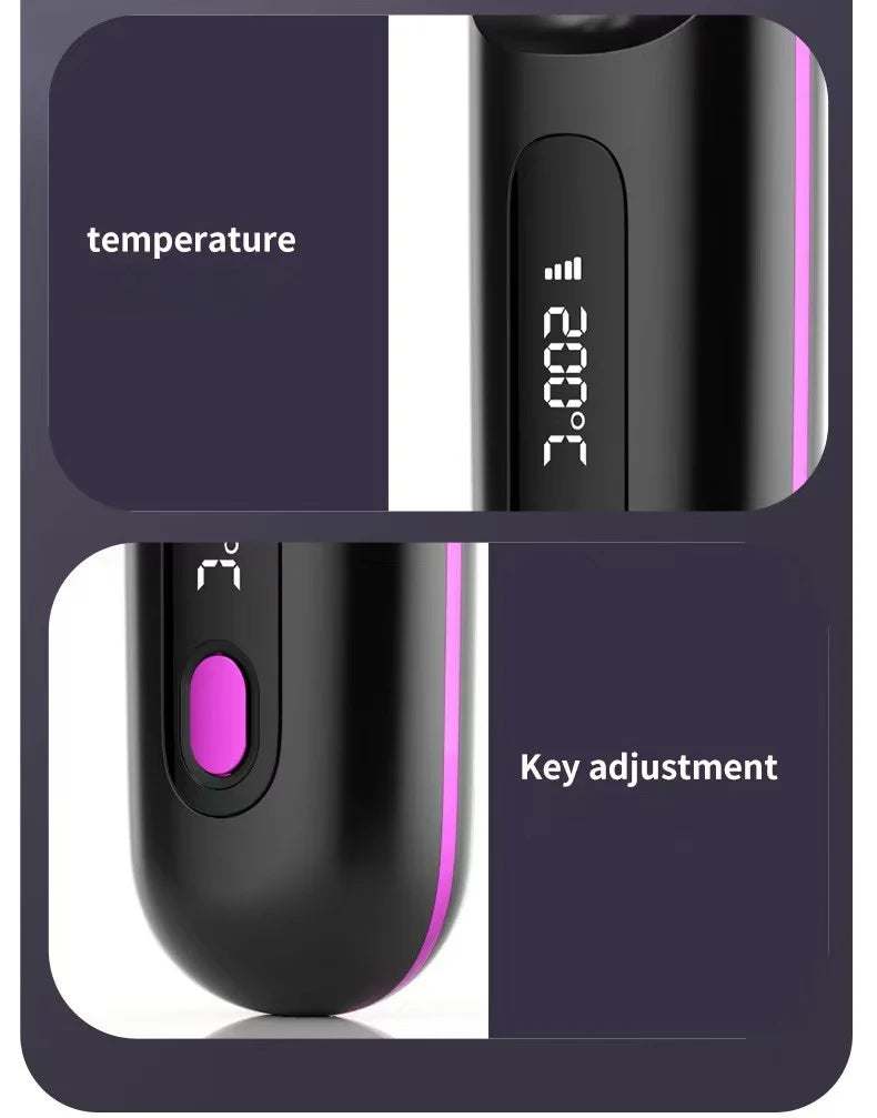 Cordless LCD Hair Straightener Comb – USB Rechargeable, Portable Anti-Scald Styling Brush
