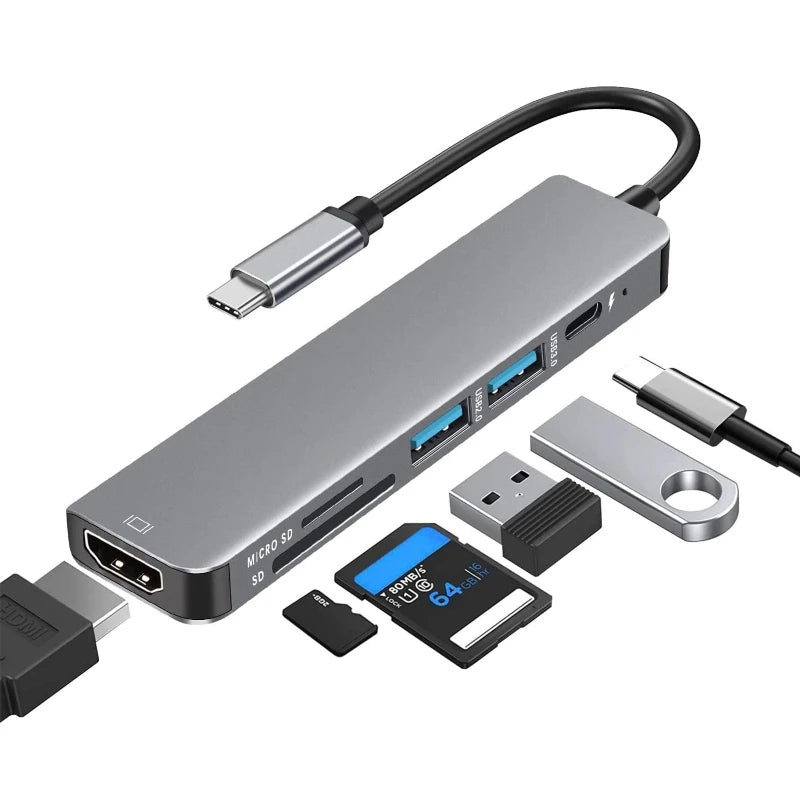 USB-C Hub to 4K HDMI Adapter – 5-in-1 Type-C Dock with PD Charging & Card Reader
