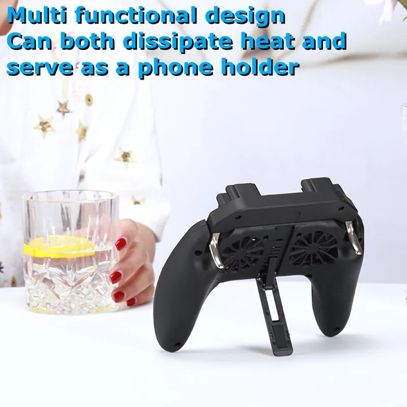H10 Mobile Phone Gaming Handle with Radiator – 4-Finger Shooter Gamepad for PUBG & FPS