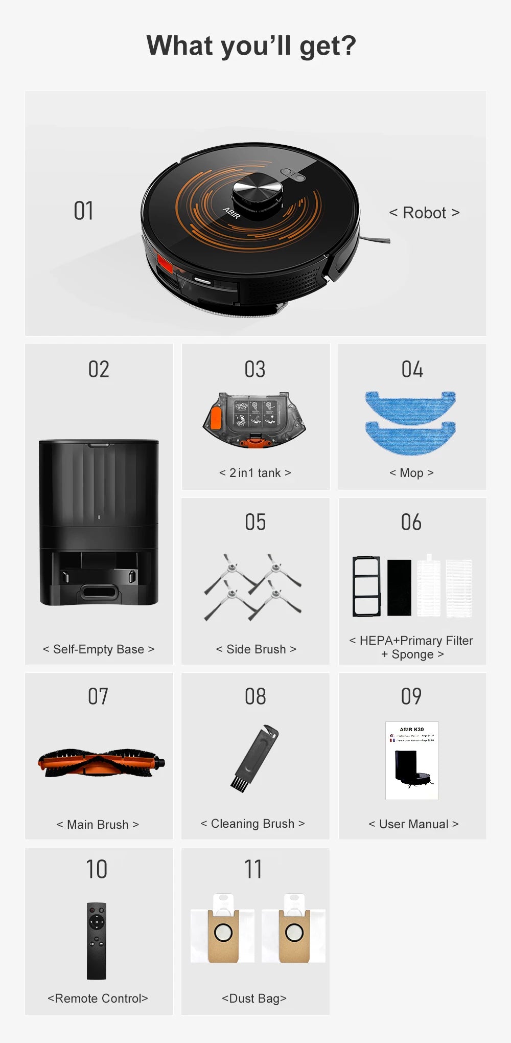 ABIR K30 Robot Vacuum Cleaner – 6500Pa LiDAR Smart Mapping, Self-Empty Station & Mop