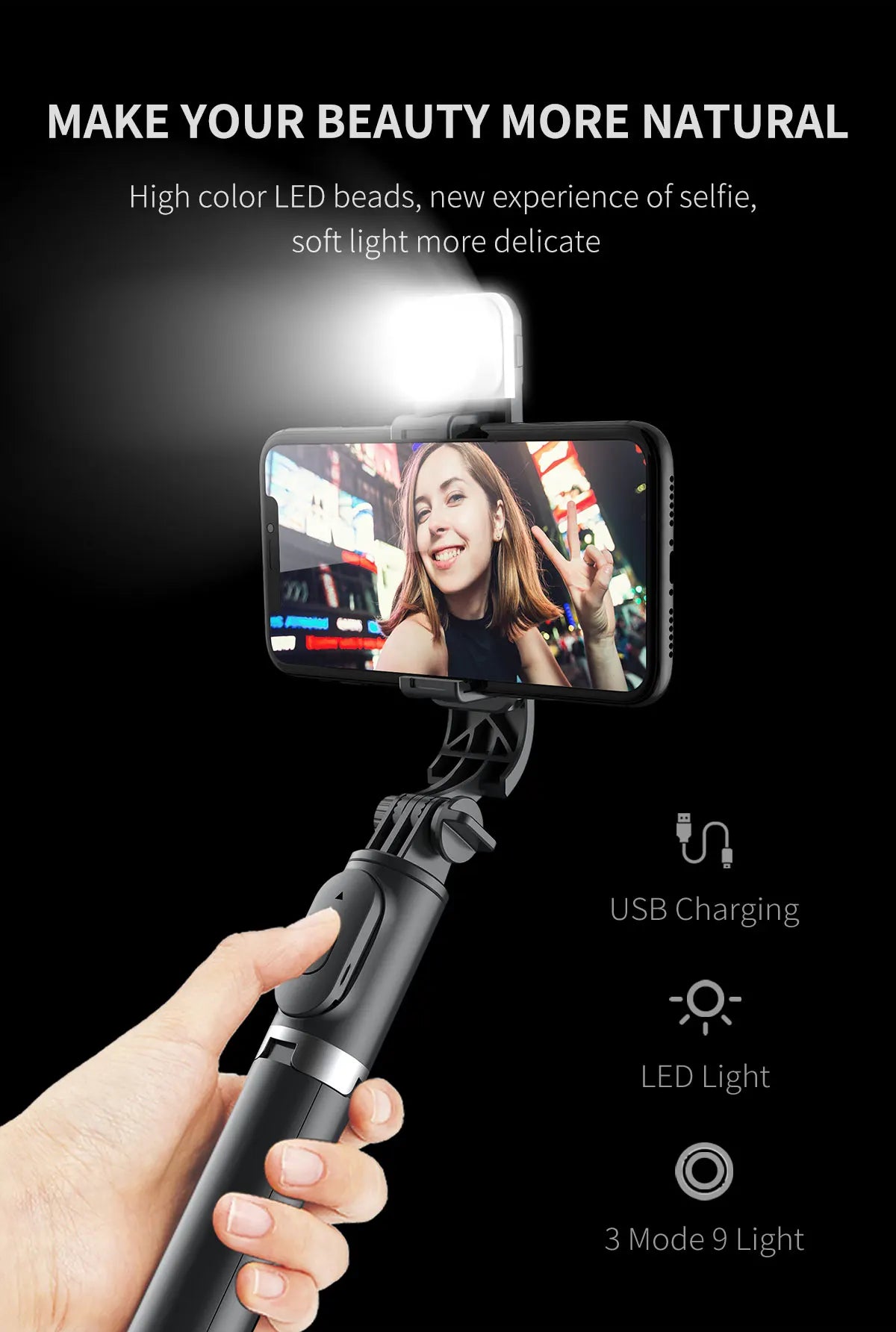 Stainless Steel Bluetooth Selfie Stick Tripod for Smartphones (Q02s)
