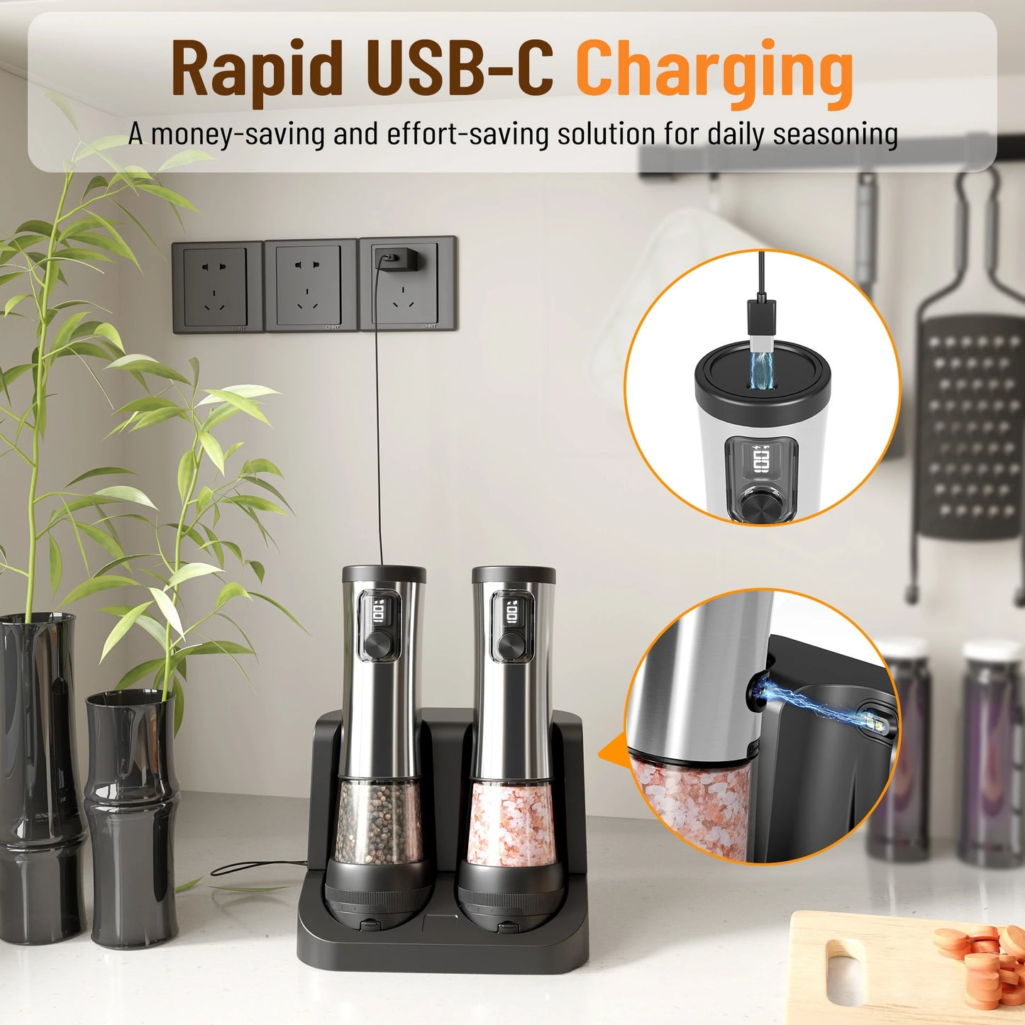 Electric Salt & Pepper Grinder – Stainless Steel Automatic Mill (mimo-26)