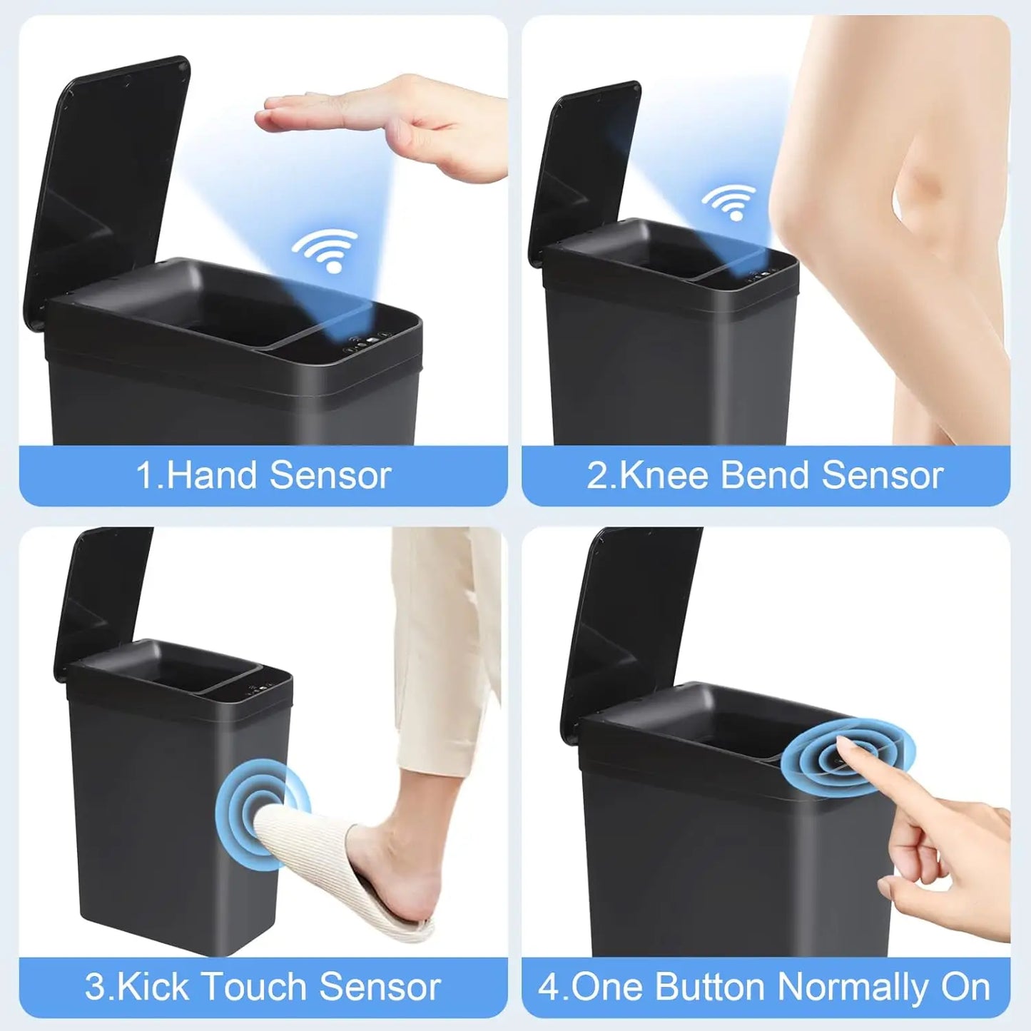 Hands-Free Induction Trash Bin – Rectangular Standing Waste Can for Home & Office