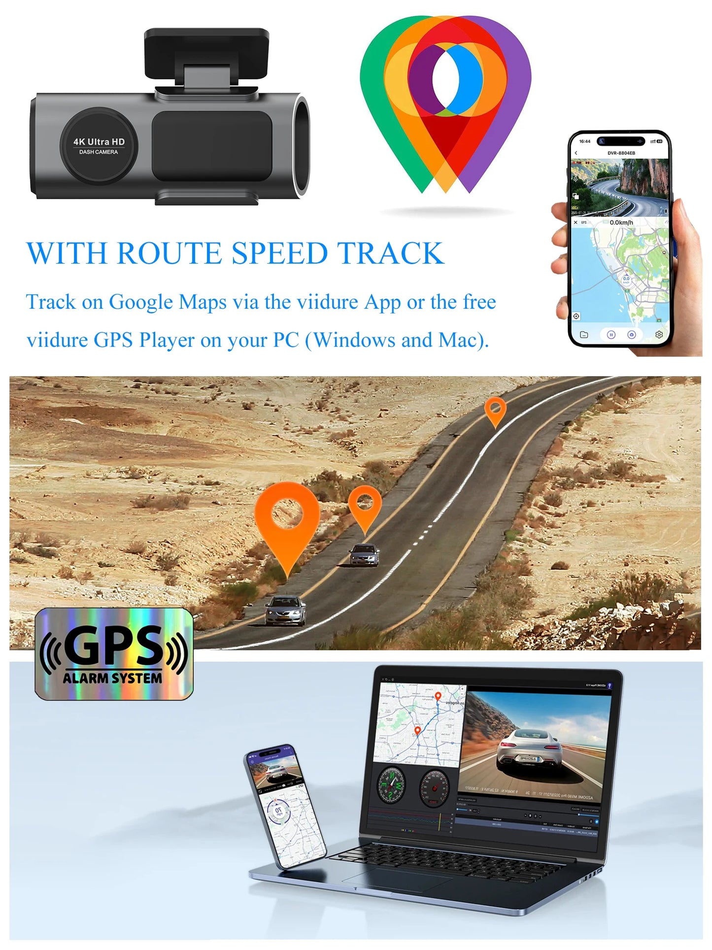 GMAIPOP 4K Dash Cam with GPS – Front & Rear Car DVR, WiFi, Night Vision & Parking Monitor
