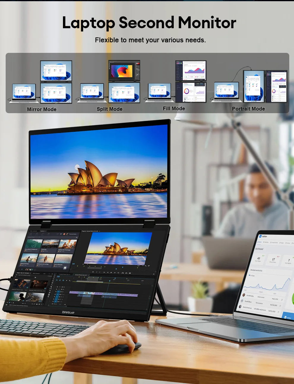 ZEUSLAP Z15W 15.6″ Dual Portable Monitor | FHD 1080P IPS | 100% sRGB | Thunderbolt/USB-C Foldable Screen