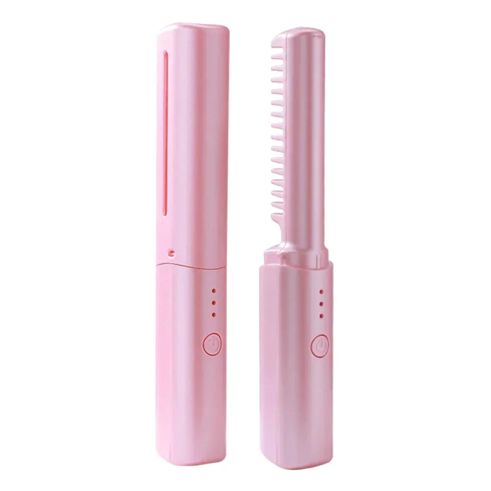 2-in-1 Mini Cordless Hair Straightener Comb – USB Rechargeable Portable Styling Tool