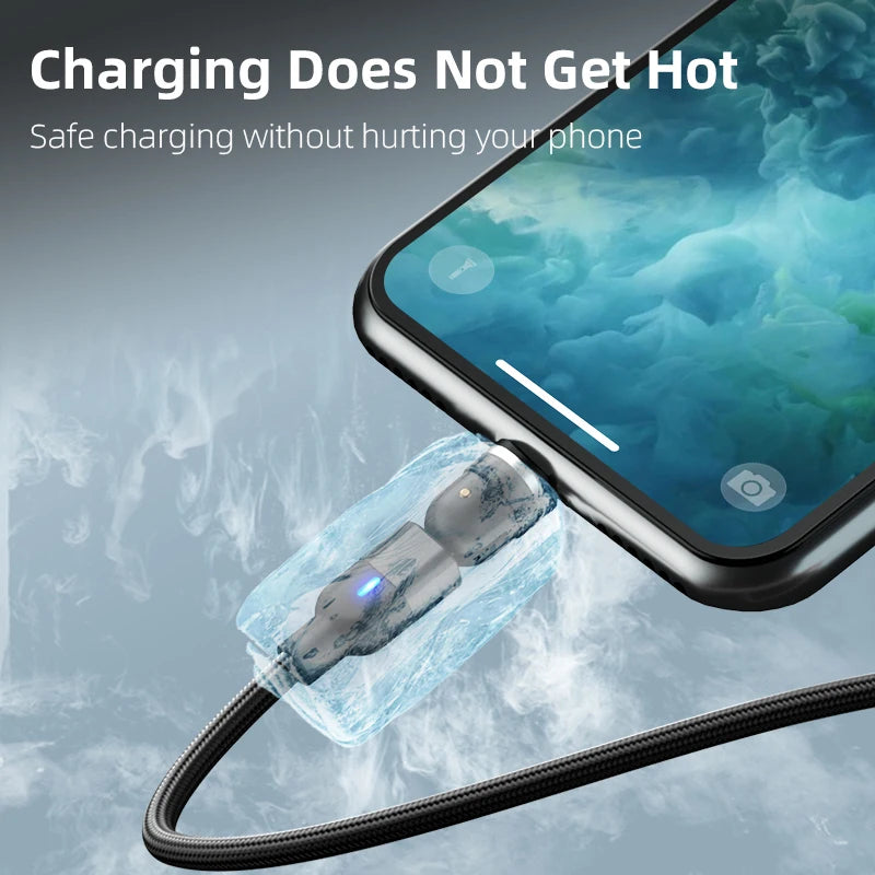 540° Rotating Magnetic Charging Cable | 3-in-1 USB-A to Type-C / Micro USB / Lightning