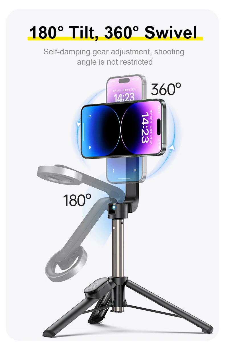 Magnetic Selfie Stick Tripod for iPhone – Bluetooth Remote & 360° Rotation