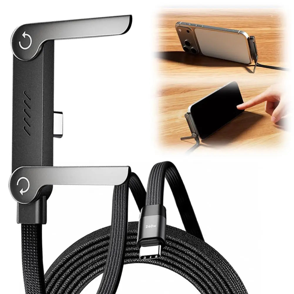 240W USB-C Fast Charging Cable with Built-In Phone Stand – 90° Angled Type-C