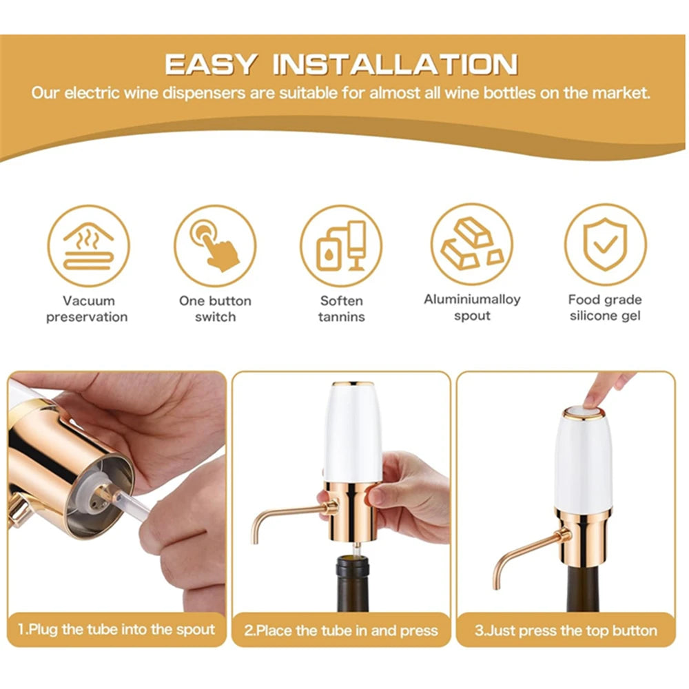 Electric Wine Decanter & Aerator – Instant USB Rechargeable Automatic Wine Pourer for Home Bar