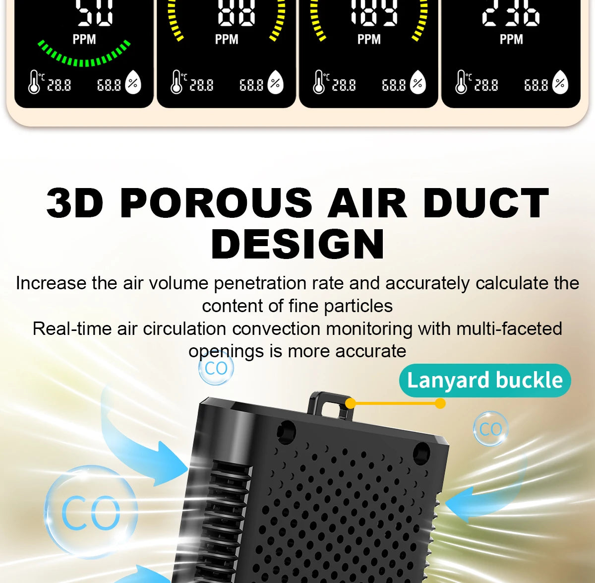 Portable Carbon Monoxide Detector with LCD Display, 85dB Alarm, Temp & Humidity Monitor, USB-C Rechargeable