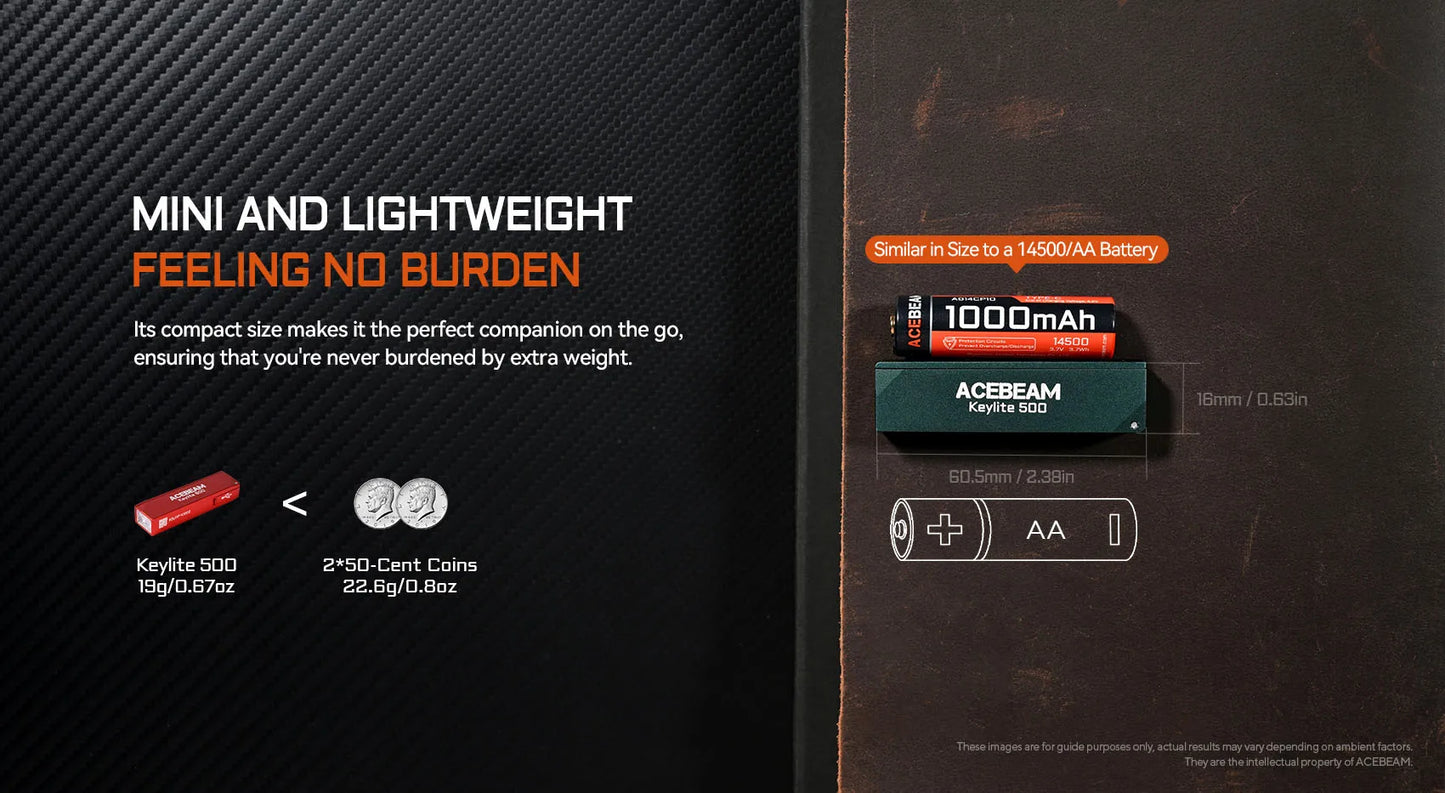 Keylite 500 Rechargeable Keychain Flashlight – 500 Lumens USB-C Mini EDC Torch