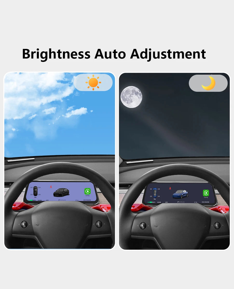 Onlysay 9.66″ Tesla Instrument Cluster Display for Model 3 & Model Y – Wireless CarPlay & Android Auto, Blind Spot Warning, OTA Updates