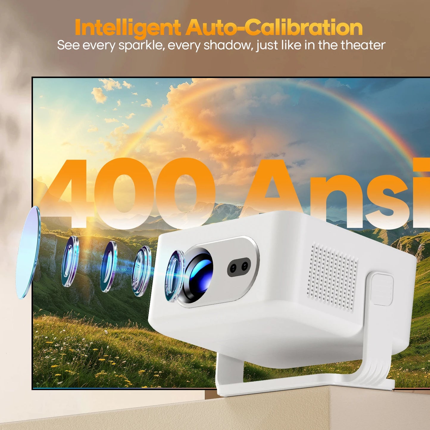 HY300 Max Smart Projector – Android 14, 400 ANSI, Auto Focus & Keystone