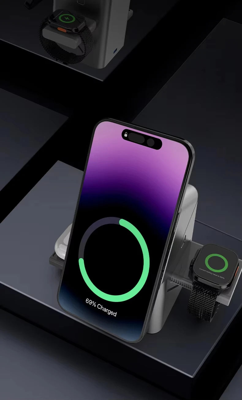 3-in-1 Magnetic Qi Wireless Charger Stand for iPhone Watch AirPods