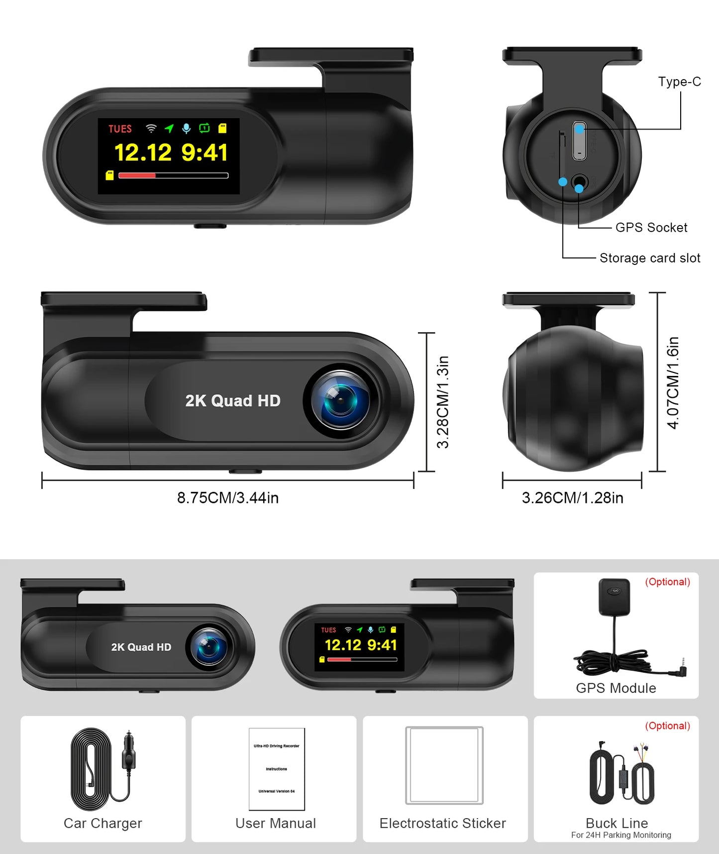 Soam 2.5K WiFi Dash Cam with GPS & Parking Monitor – 1440P Night Vision DVR