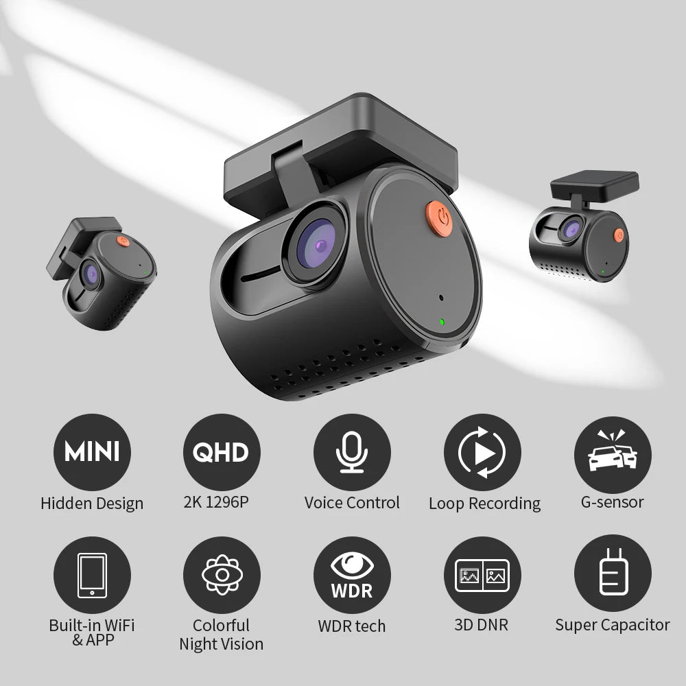 KAWA MINI 3 2K Dash Cam – Hidden WiFi Car DVR with Voice Control & 24H Parking Mode