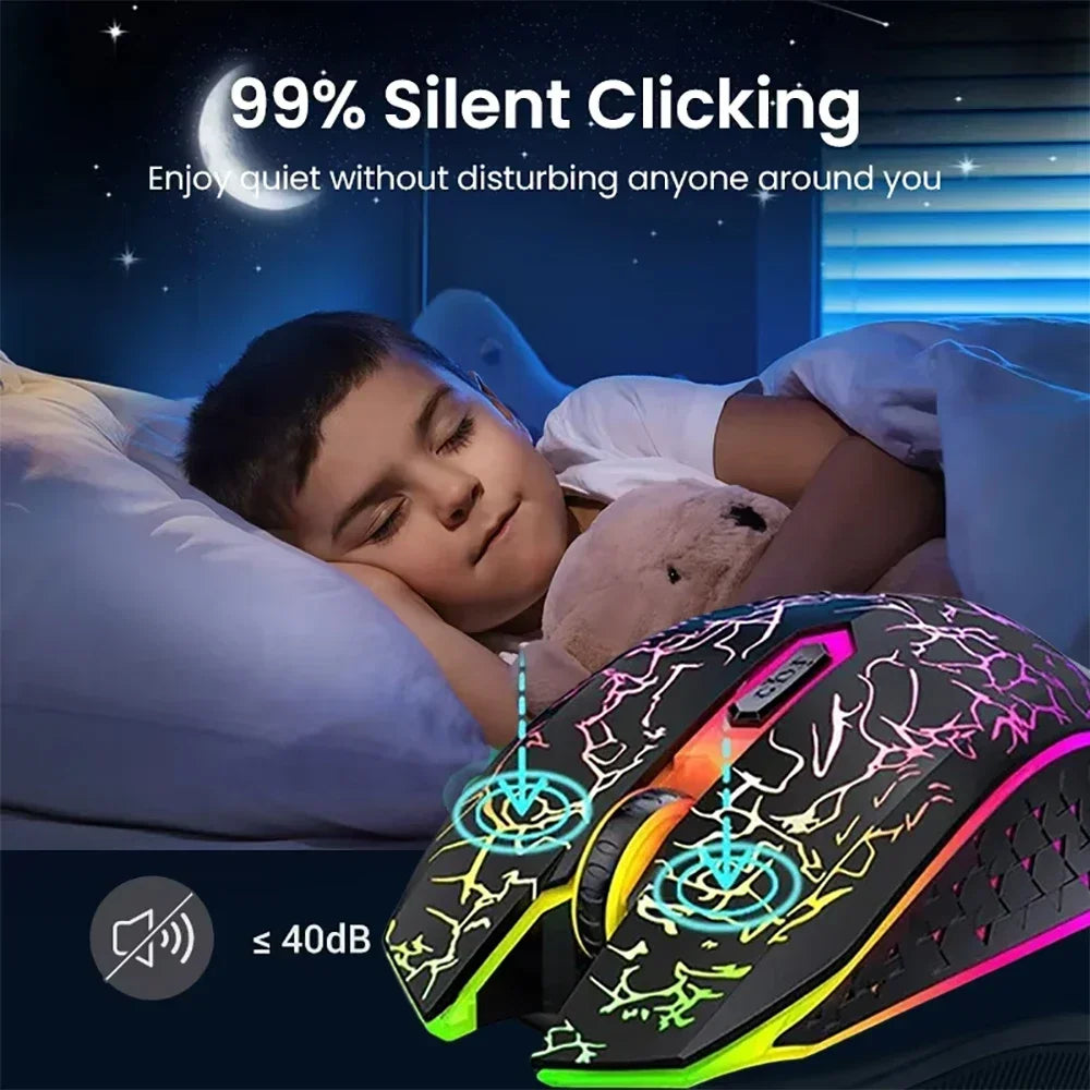 Bluetooth 5.2 & 2.4G Wireless Gaming Mouse – Rechargeable, Silent Click, 6-Button