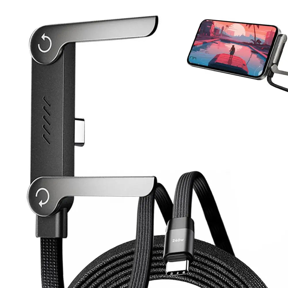 240W USB-C Fast Charging Cable with Built-In Phone Stand – 90° Angled Type-C