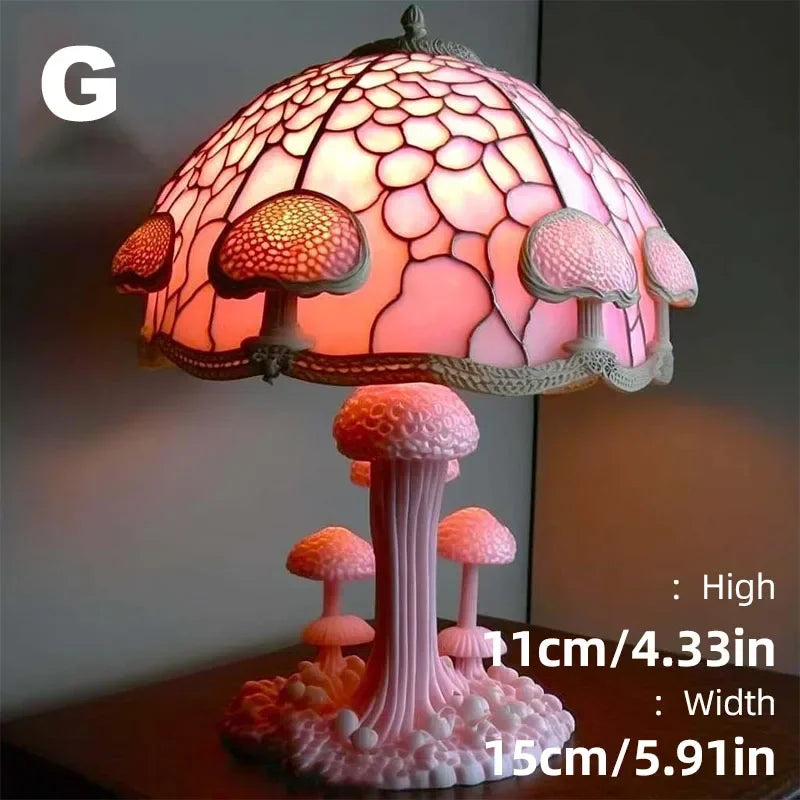 Creative Stained Glass Mushroom Table Lamp | Colorful Atmosphere Bedside Light