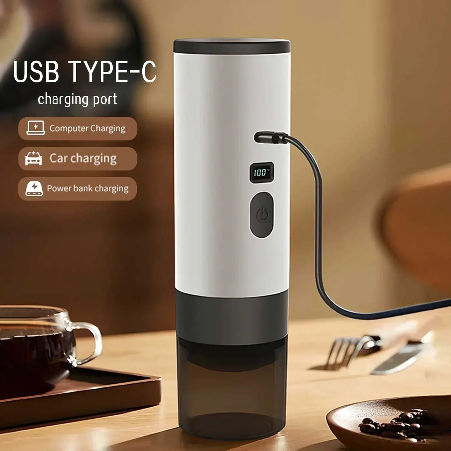 TINSOL Rechargeable Coffee Maker – Wireless Heating, 90ml Water Tank, Camping & Travel Use