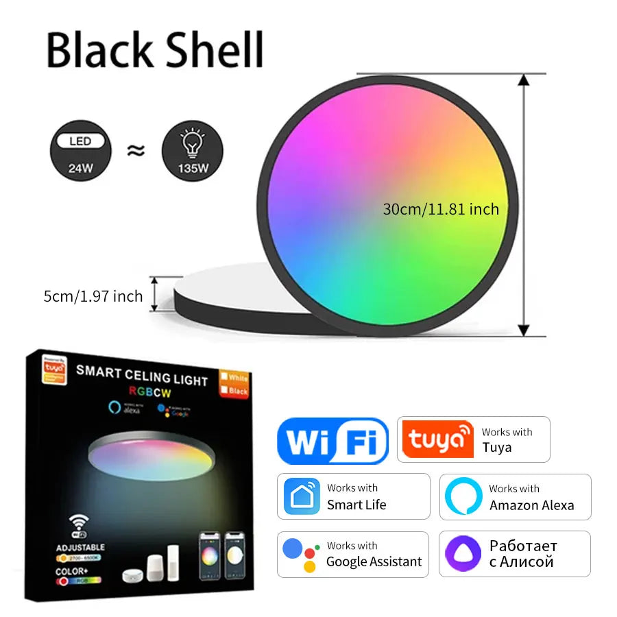 Tuya Smart LED Ceiling Light | WiFi RGB Dimmable 24W Modern Lamp