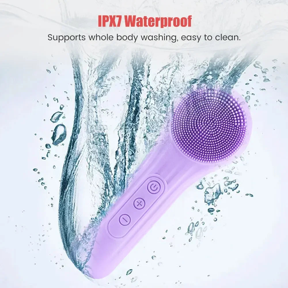 Rechargeable Sonic Silicone Facial Cleansing Brush – Heating Massage & Deep Clean Skincare Tool
