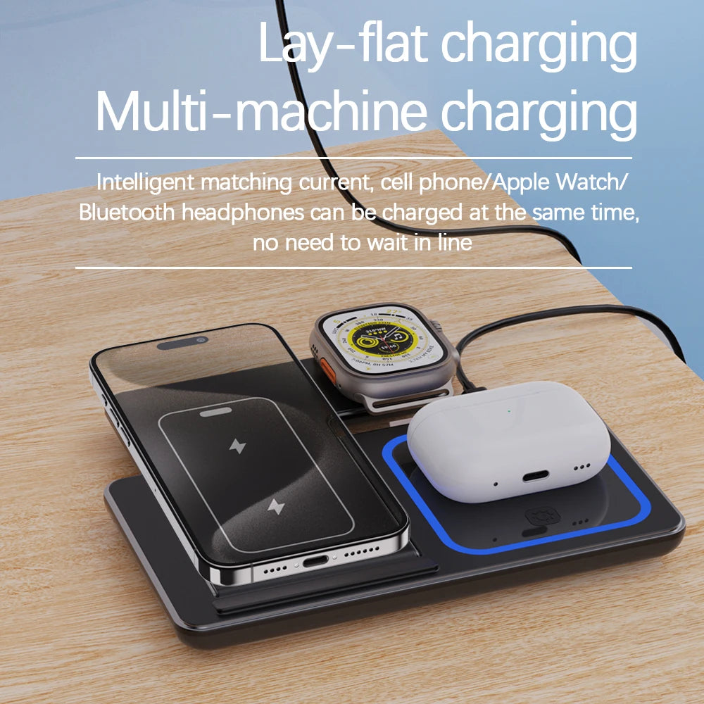 3-in-1 Foldable Fast Wireless Charger for iPhone, Watch & AirPods