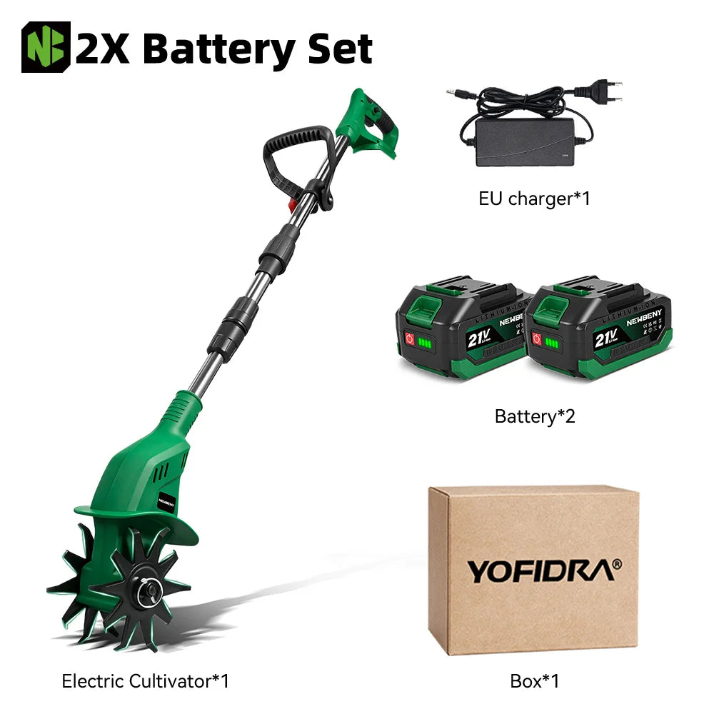 NewBeny Cordless Garden Cultivator 21V 1600W High Power Tiller with 150mm Blade