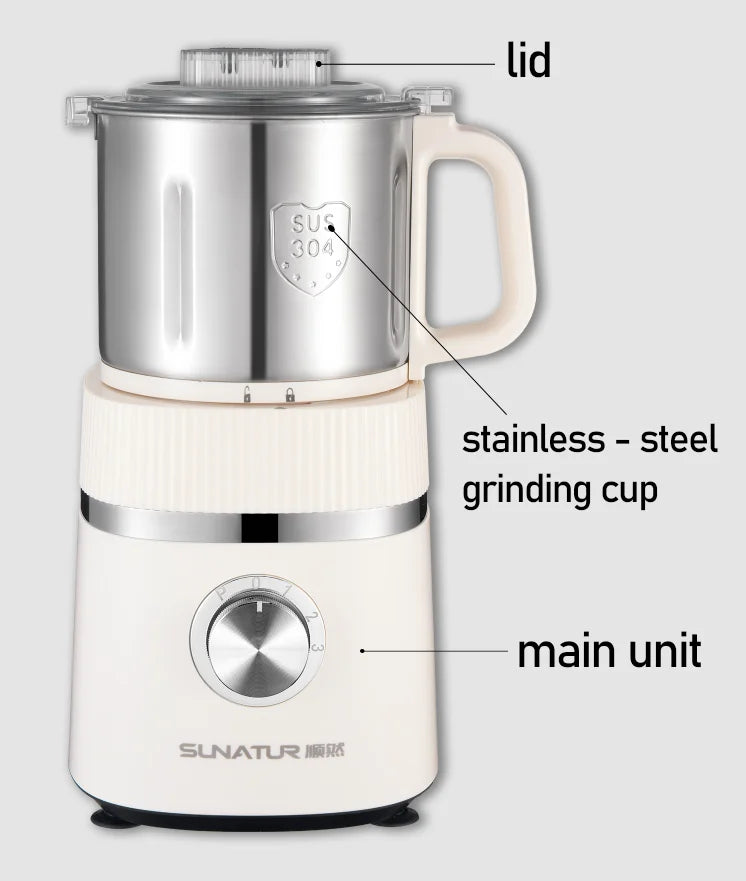 SUNATUR 500W Electric Food Grinder – 800ml Stainless Steel Grinding Cup with 4 Blades