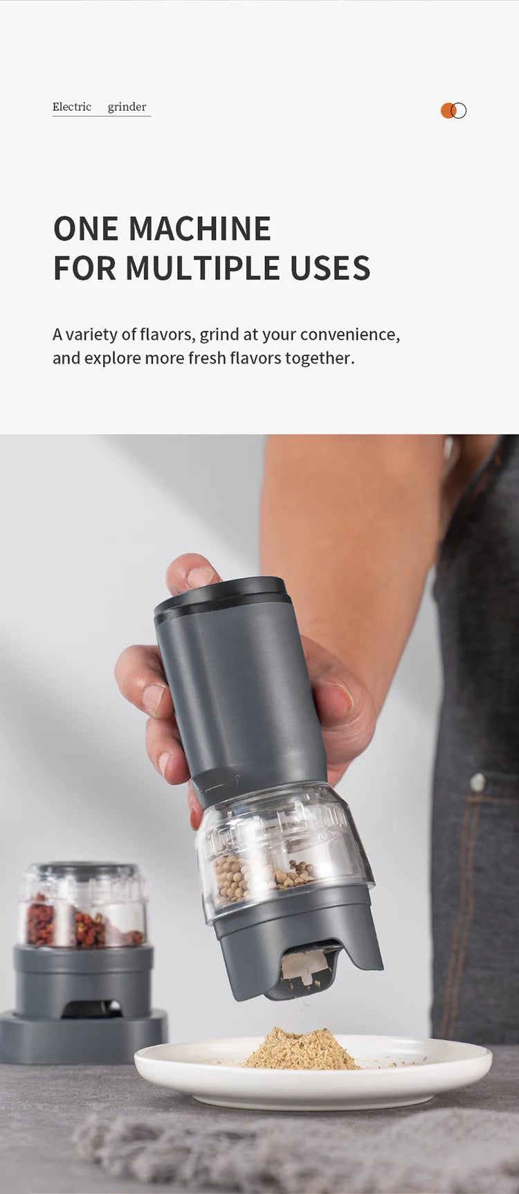 BALASHOV Electric Spice Grinder – Rechargeable Multi-Compartment Grinder with Ceramic Core