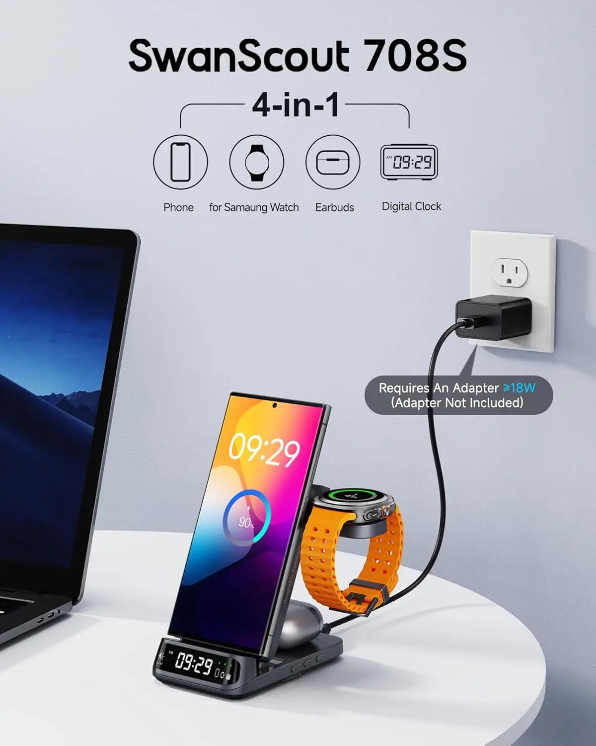 15W Wireless Charging Stand for Samsung Phone, Watch & Earbuds