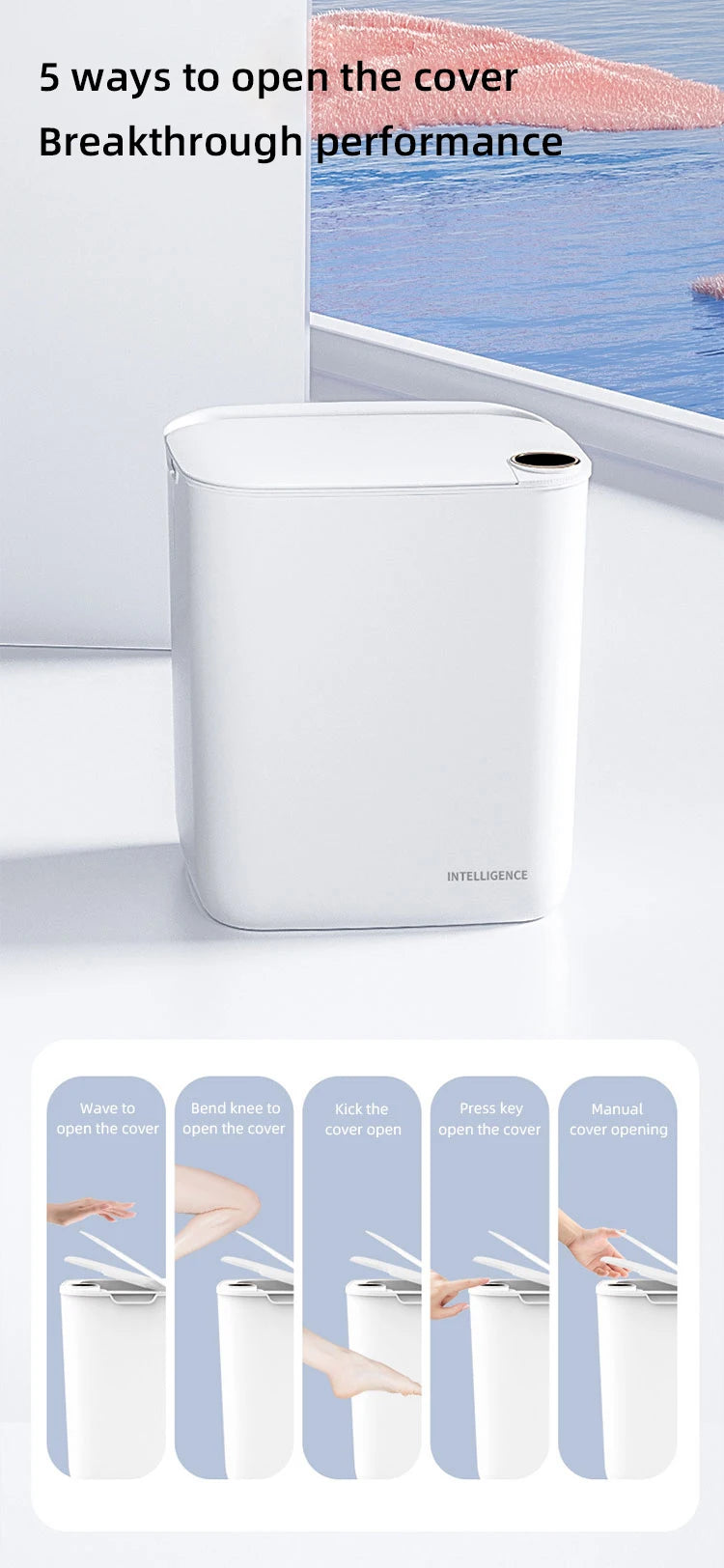18L/20L Automatic Smart Trash Can – IPX5 Waterproof, Antibacterial Lamp, Long Battery Life