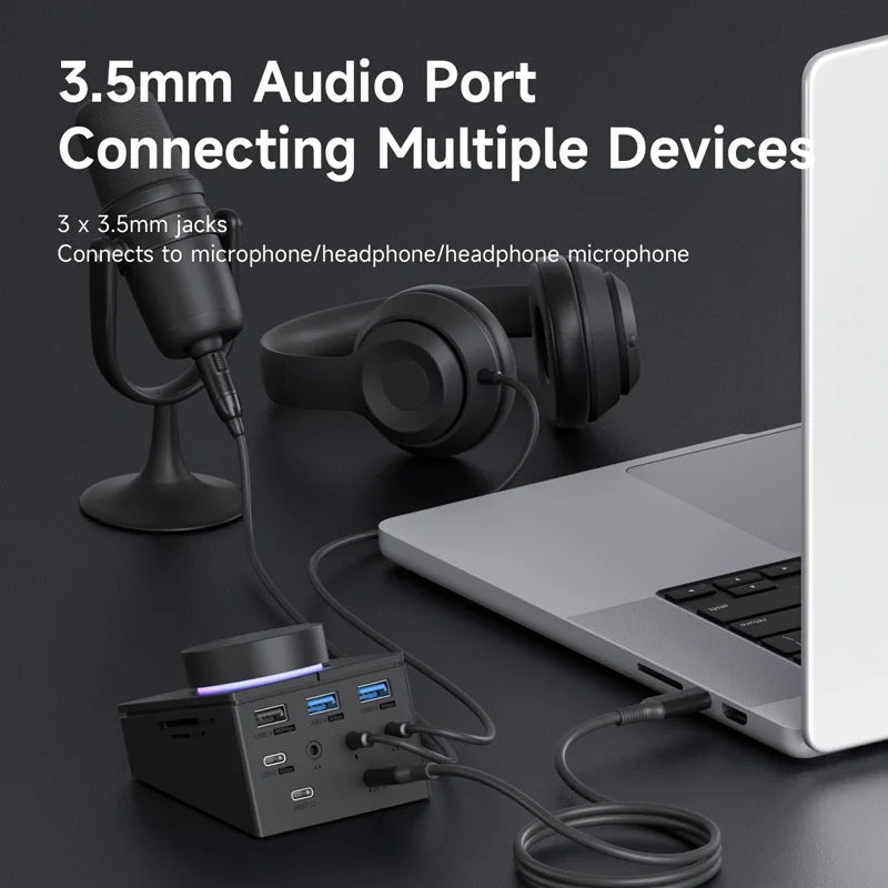 8-Port USB-C Hub for Laptop – HDMI + DP 4K, Ethernet, Card Reader & Audio Control
