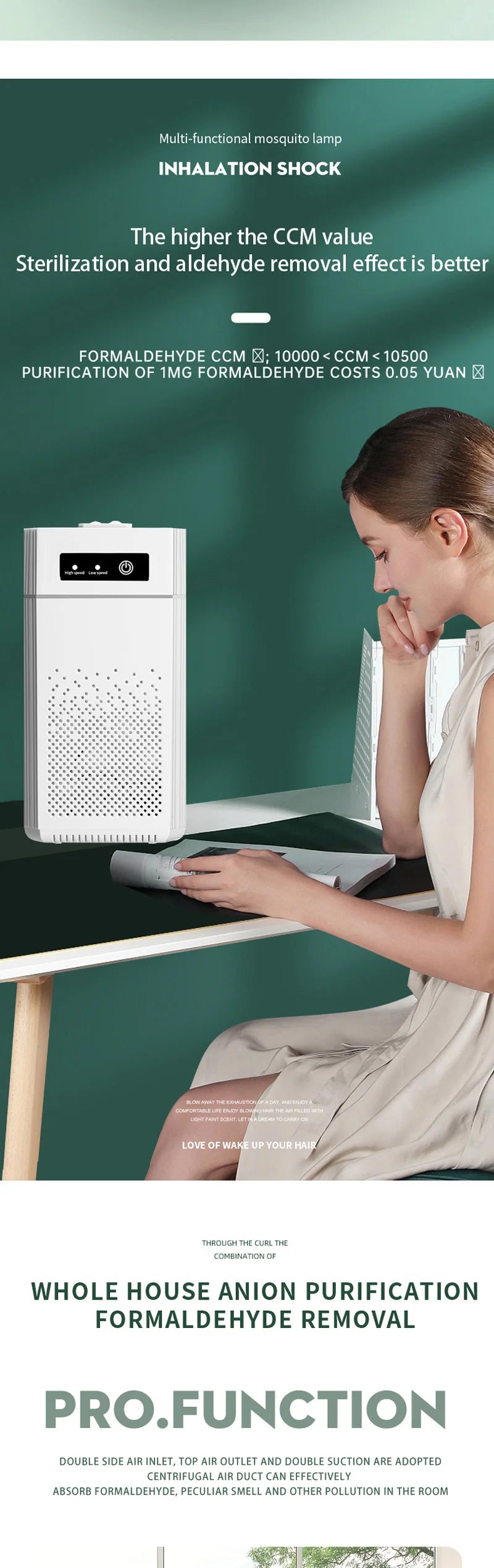 ROFAELEC High-Power Air Purifier – 300m³/h HEPA Filtration, Solar & USB, Ultra-Quiet