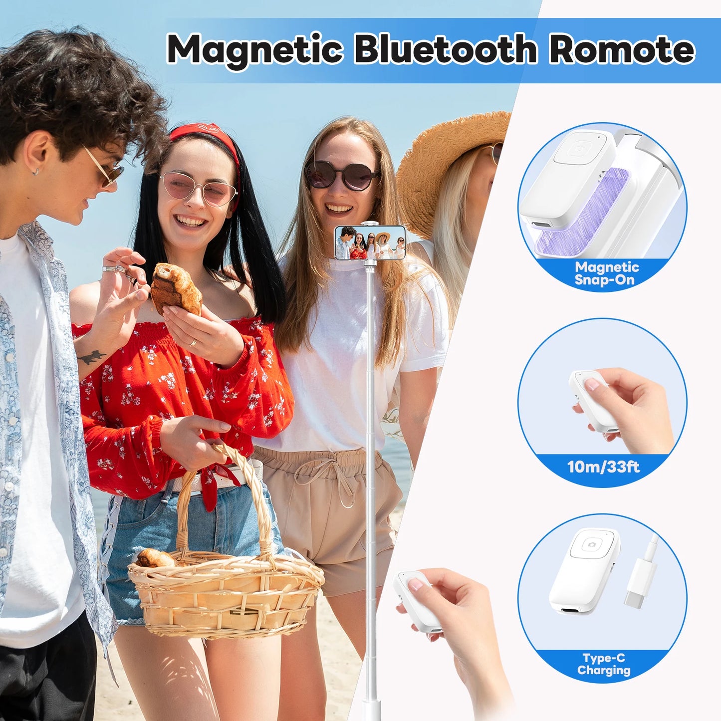 Mini Bluetooth Selfie Stick with Quad-Leg Tripod & 360° Rotation