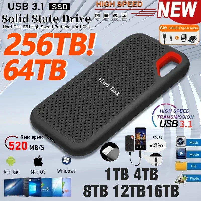 USB 3.2 Portable SSD External Drive – Fast Storage for Laptop, Desktop & Gaming Consoles