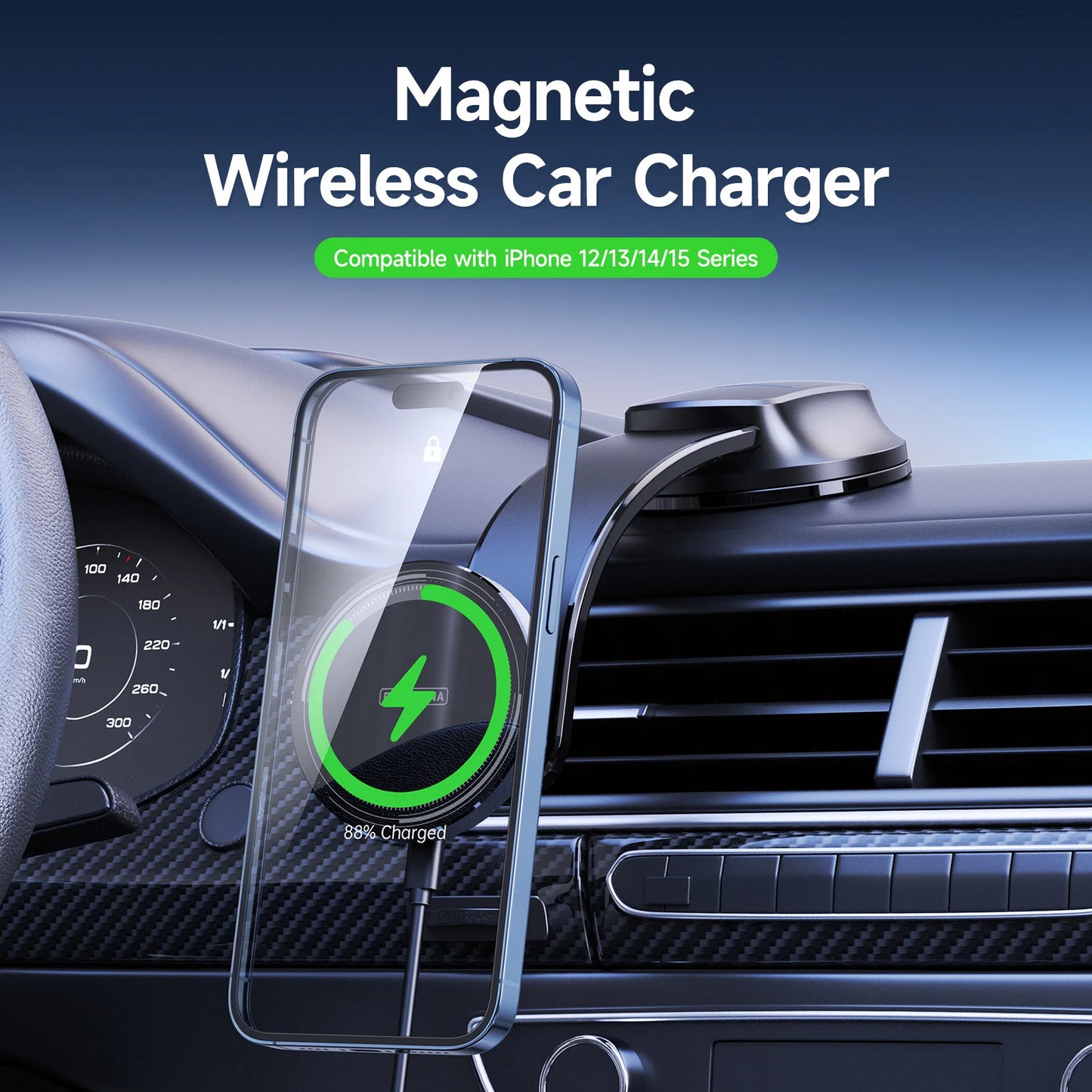 15W Magnetic Car Charger with Type-C Cable for iPhone