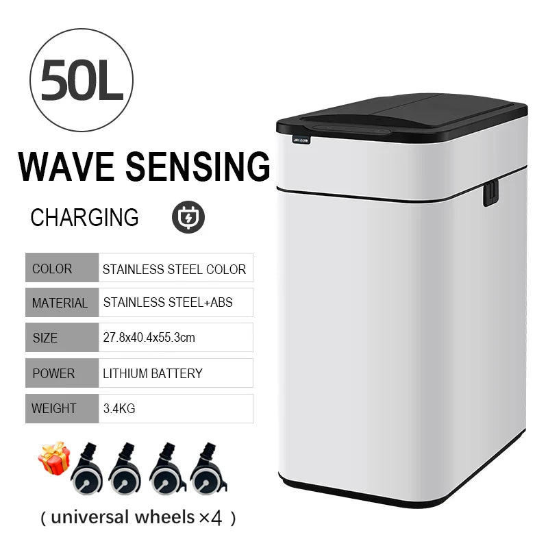 mart Stainless Steel Trash Can 20–60L – Touchless Sensor Kitchen Bin with Wheels