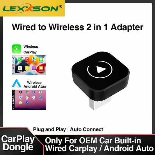 LEXXSON Ultra-Mini 2-in-1 Wireless CarPlay & Android Auto Adapter – 5.8GHz Plug & Play