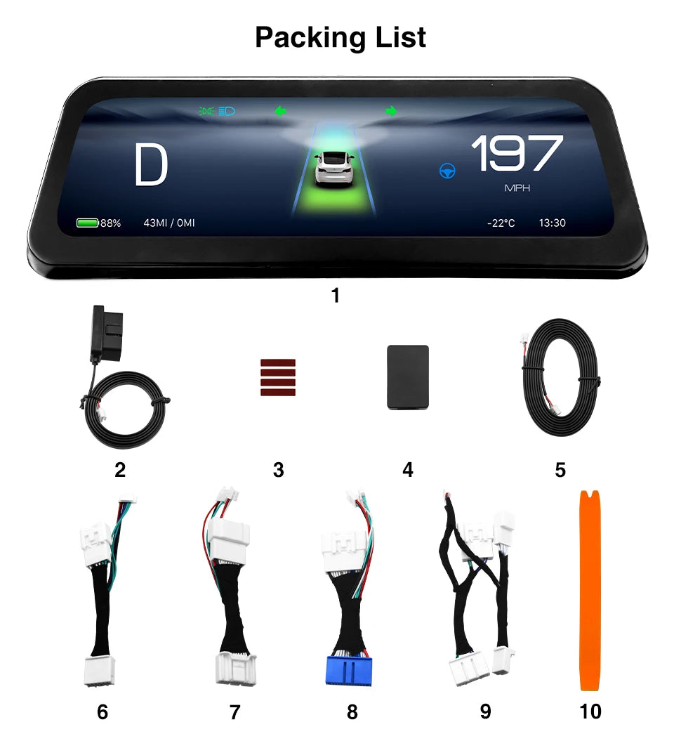 CATRONICS 9.6″ Tesla Instrument Cluster HUD – Linux Display with Wireless CarPlay & Android Auto, Blind Spot Alerts