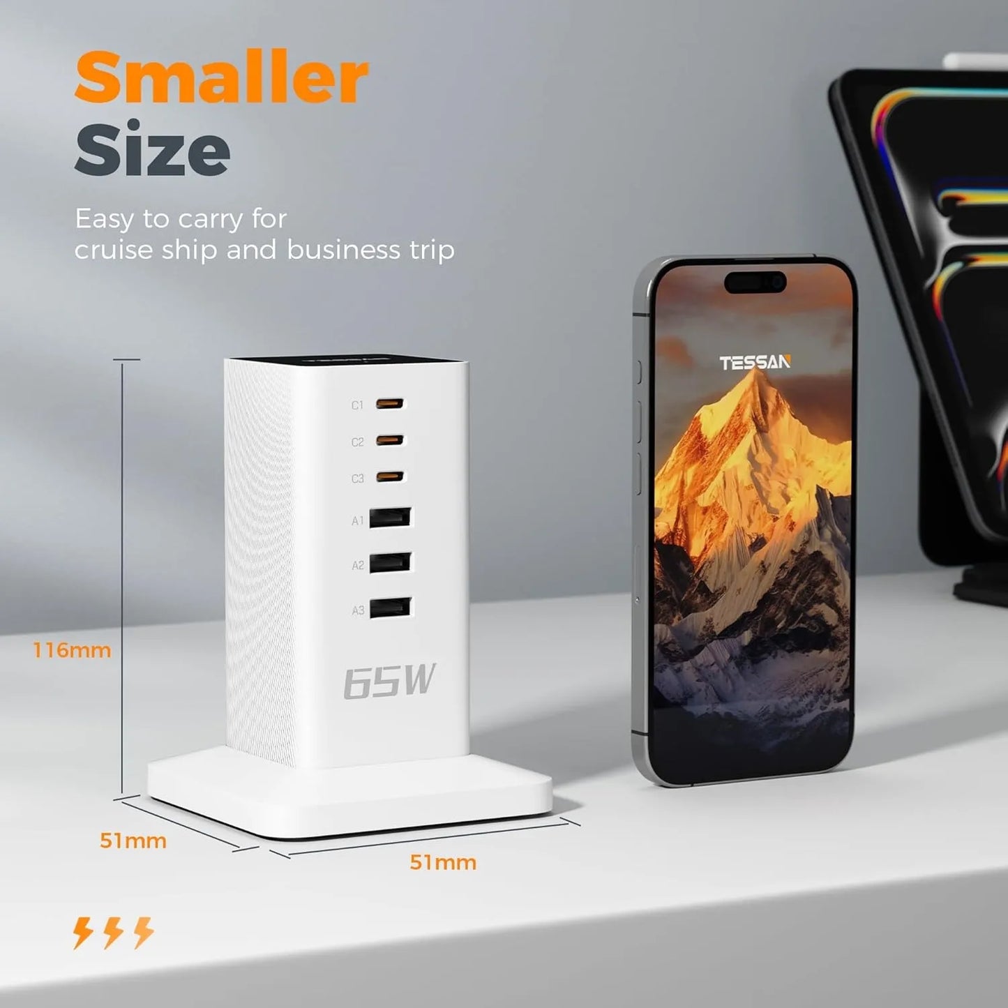 65W Multi-Port USB Charging Station – GaN Fast Charger with 3 USB-C + 3 USB-A (AU)