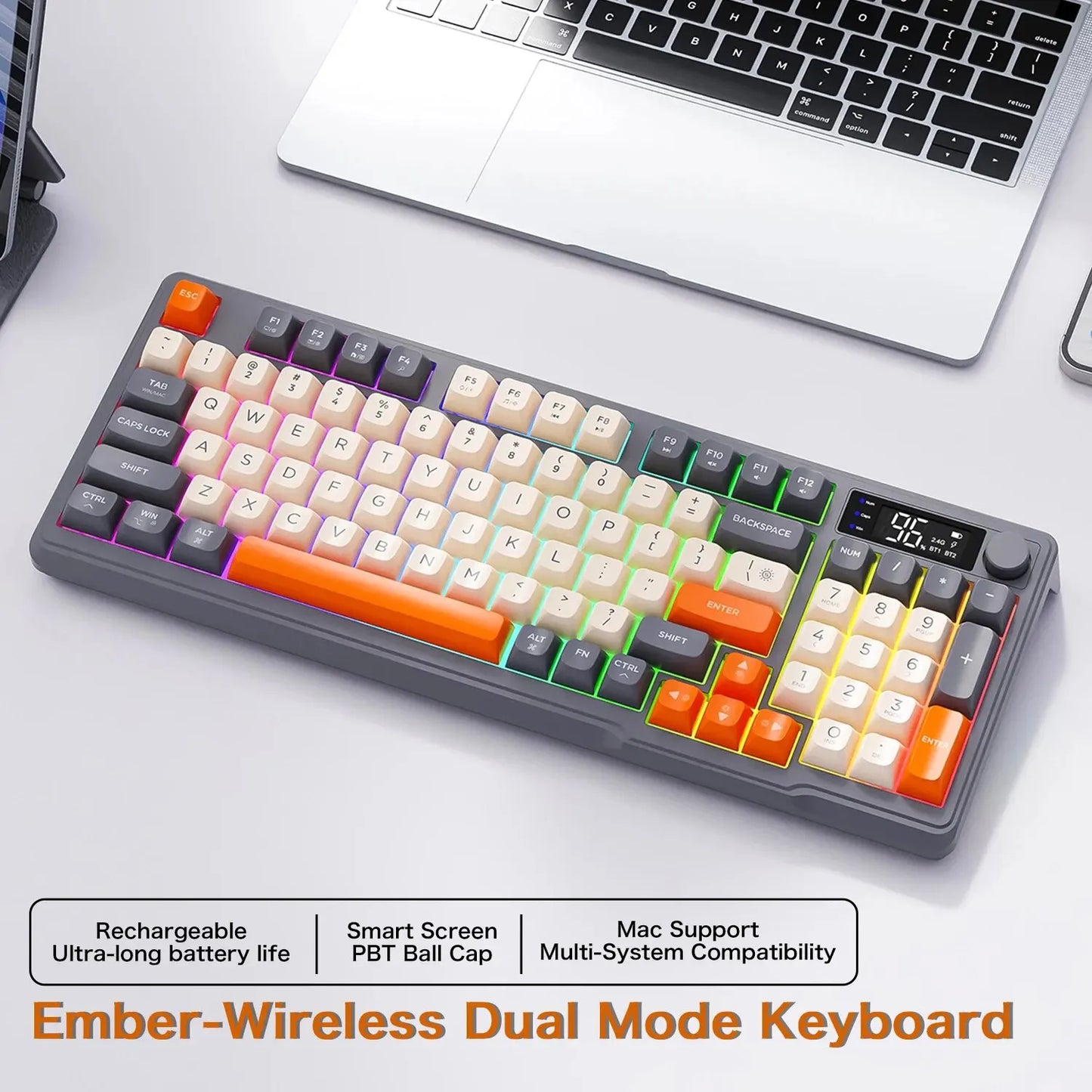 FREEWOLF M96 Wireless Keyboard & Mouse Combo – Dual Mode, Smart Screen, RGB Backlight