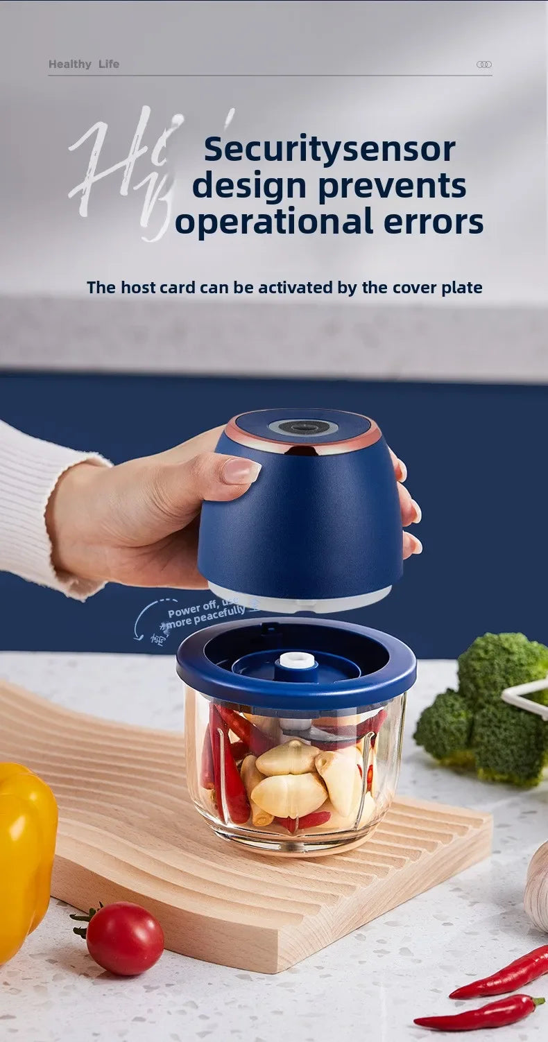 TINGBAI Portable Electric Garlic Chopper – 6-Blade USB-C Rechargeable Food Grinder